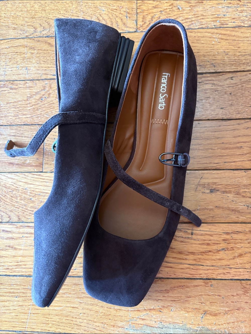 Franco Sarto Brown Suede Square-Toe Mary Jane’s. - Picture 2 of 3